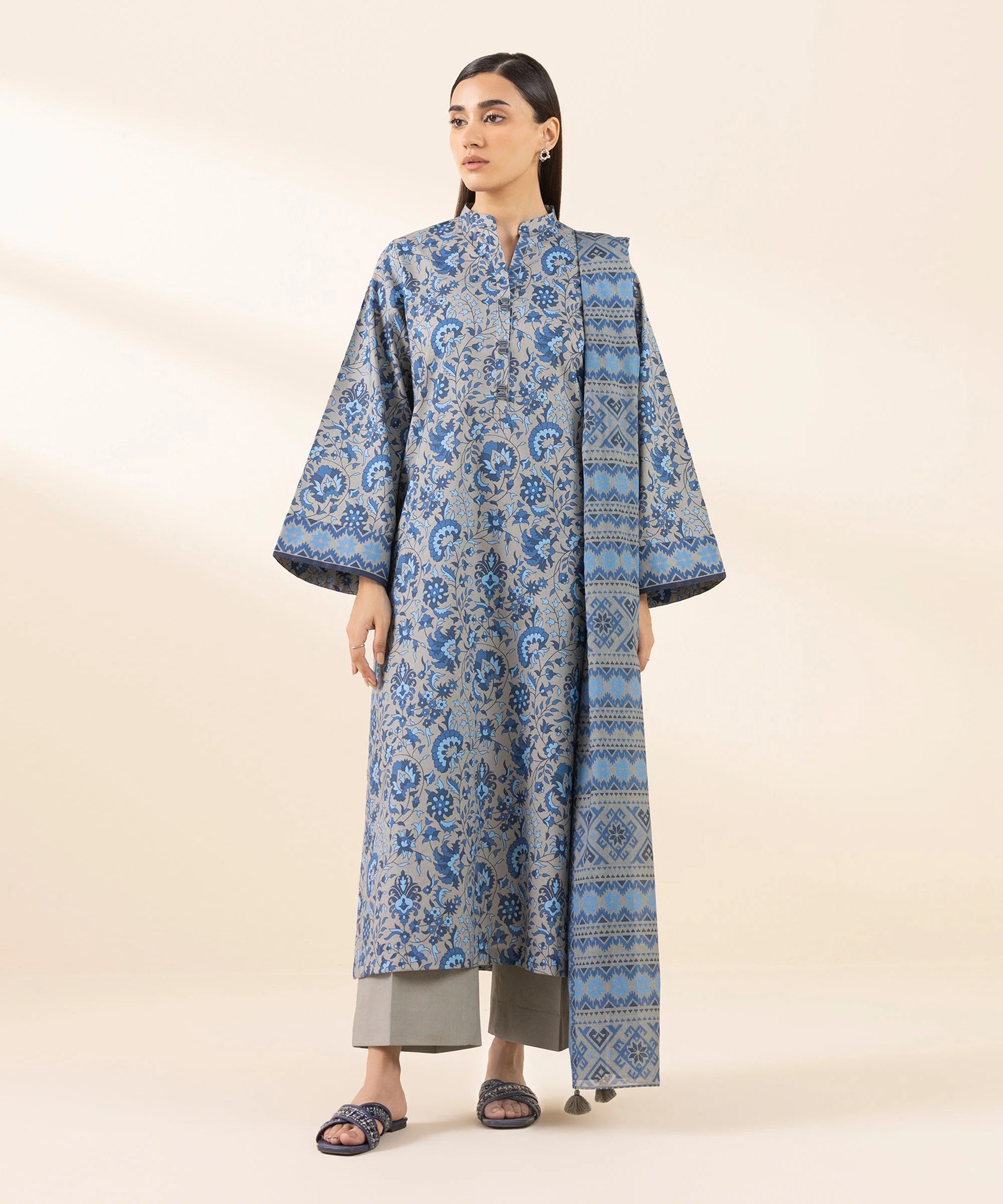 Sapphire Linen Print 3PC Elvan