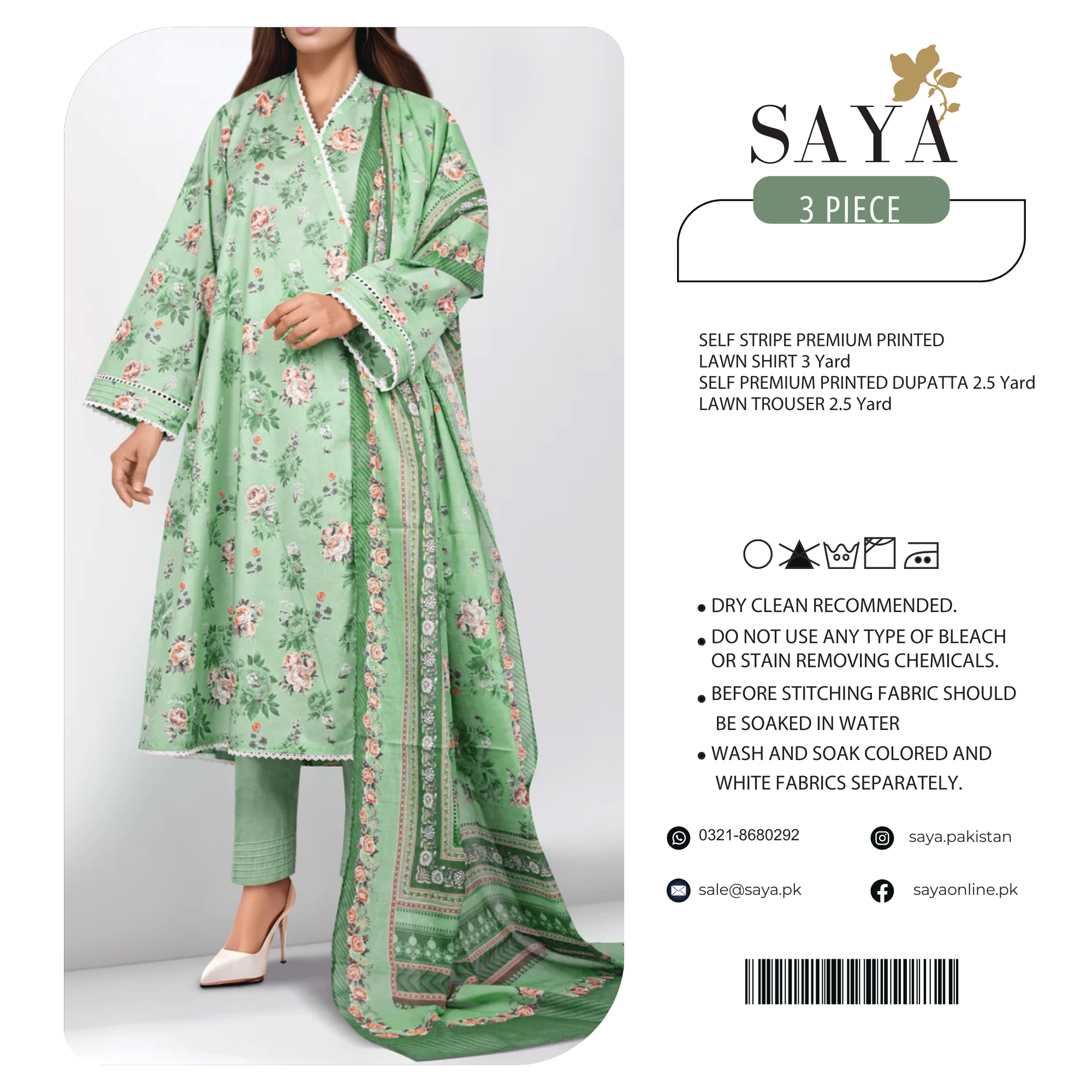 Saya Self Stripe Premium Print Lawn 3PC | U01-25449-11A