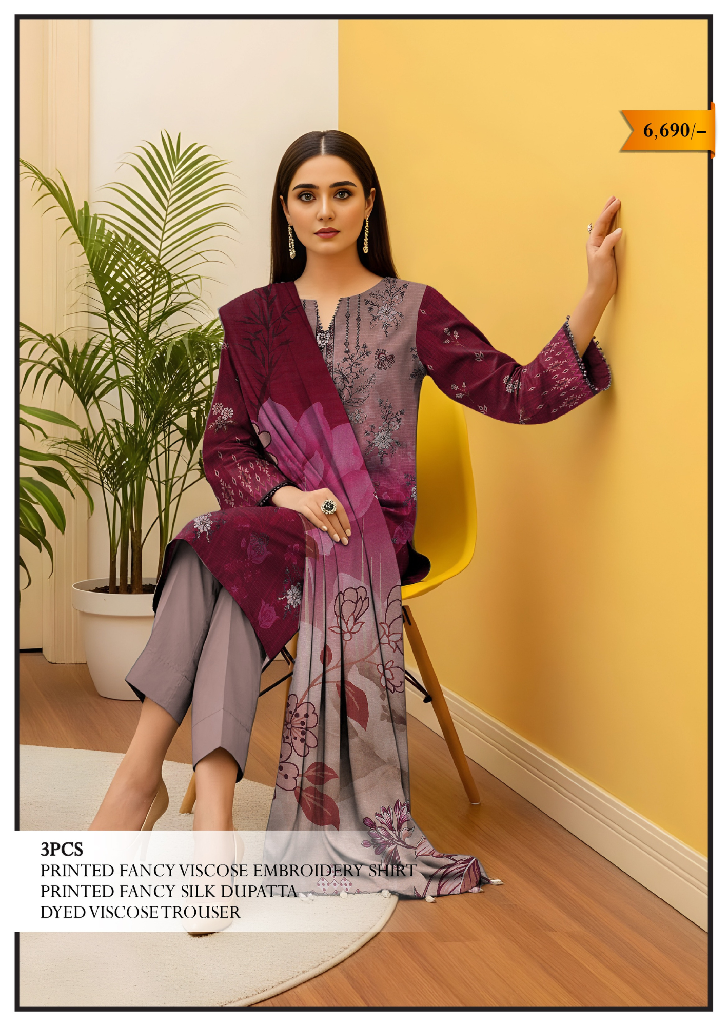 Nishaa Fancy Viscose Embroidery 3PC | A-6