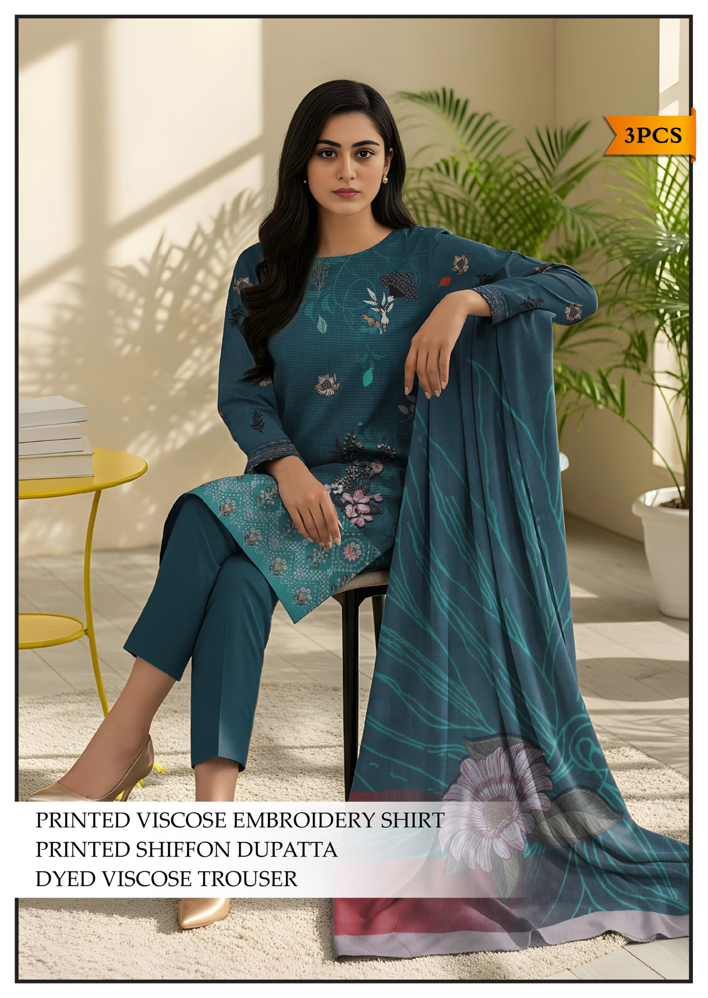 Bareeze Viscous Embroidery Print 3PC | A-6