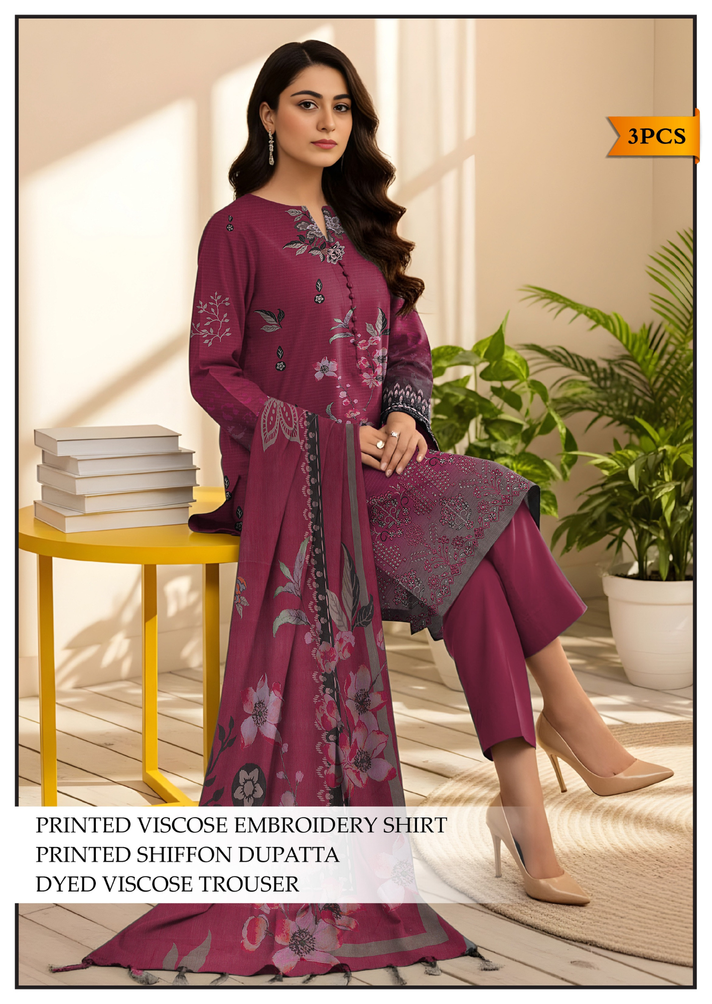 Bareeze Viscous Embroidery Print 3PC | A-7