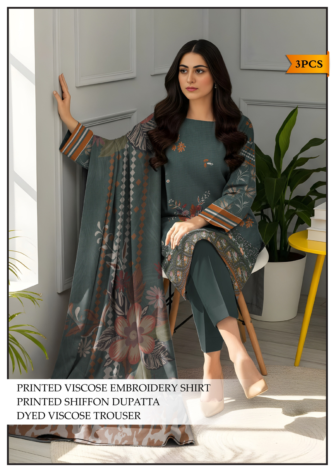 Bareeze Viscous Embroidery Print 3PC | A-8