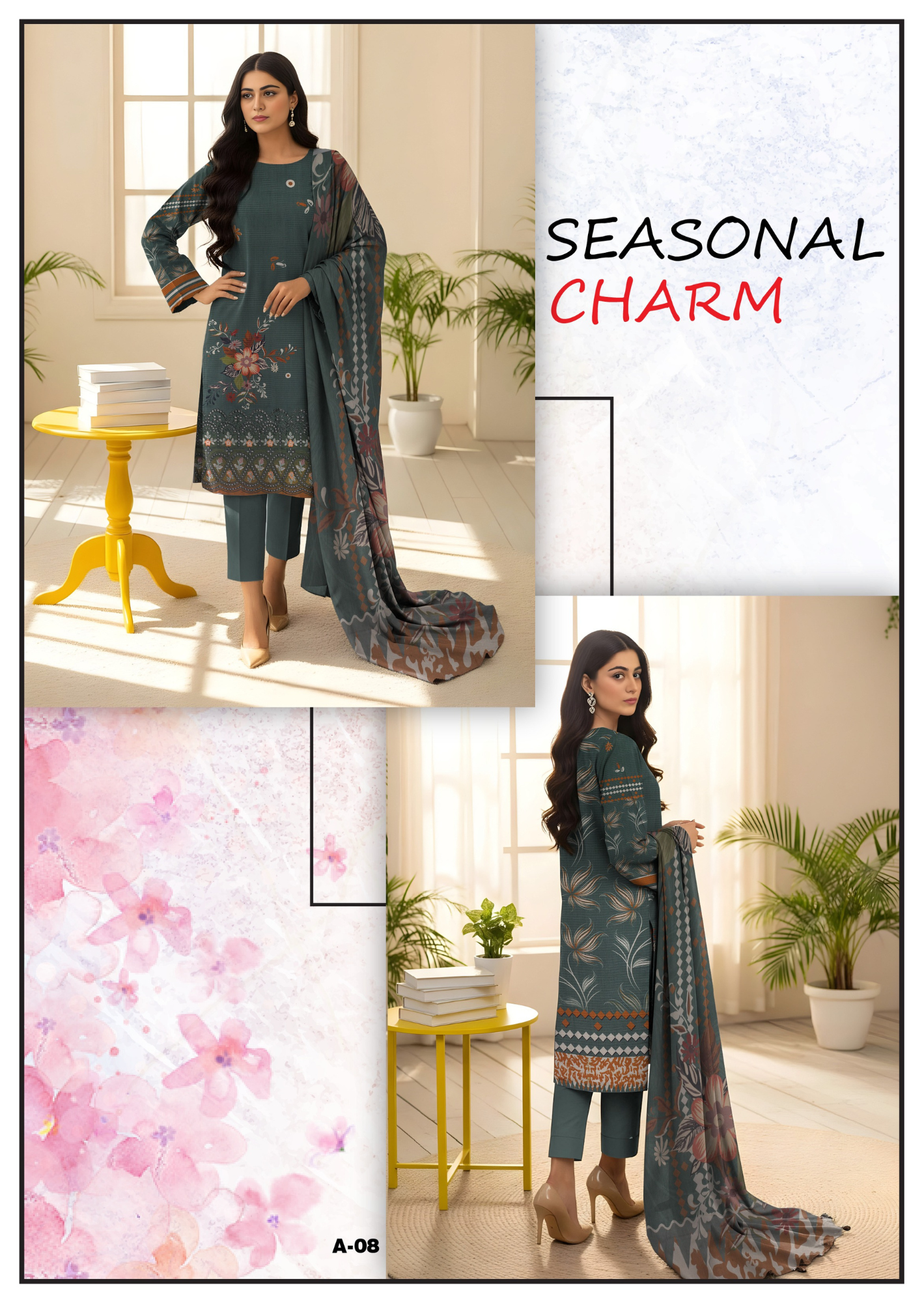 Bareeze Viscous Embroidery Print 3PC | A-8