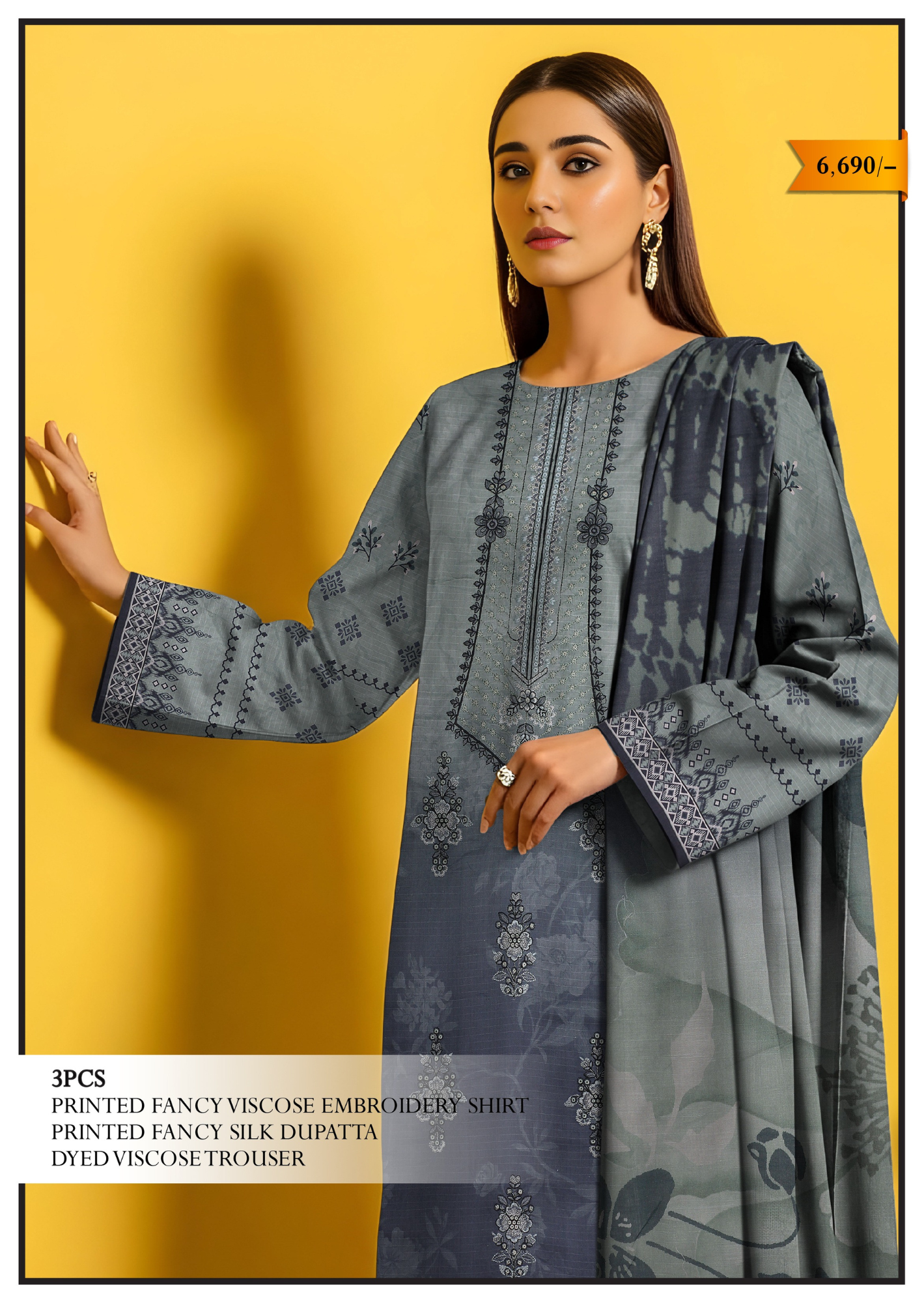Nishaa Fancy Viscose Embroidery 3PC | A-9