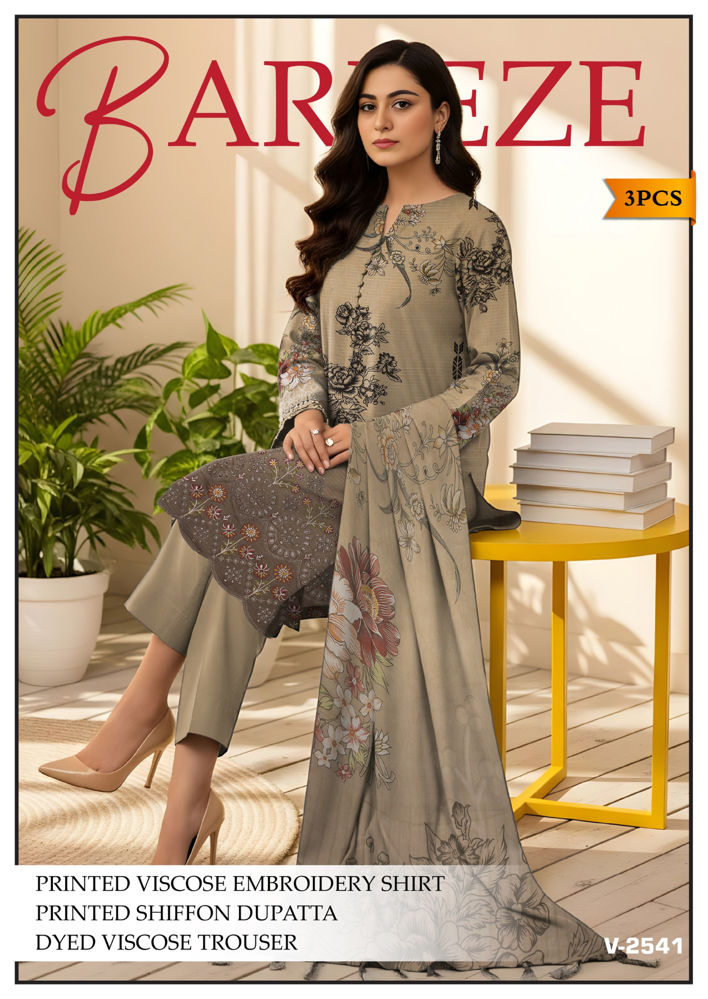 Bareeze Viscous Embroidery Print 3PC | A-1