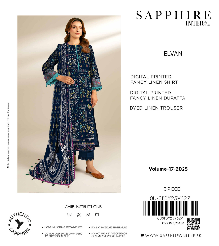 Sapphire Intermix Fancy Print Linen 3PC | Elvan