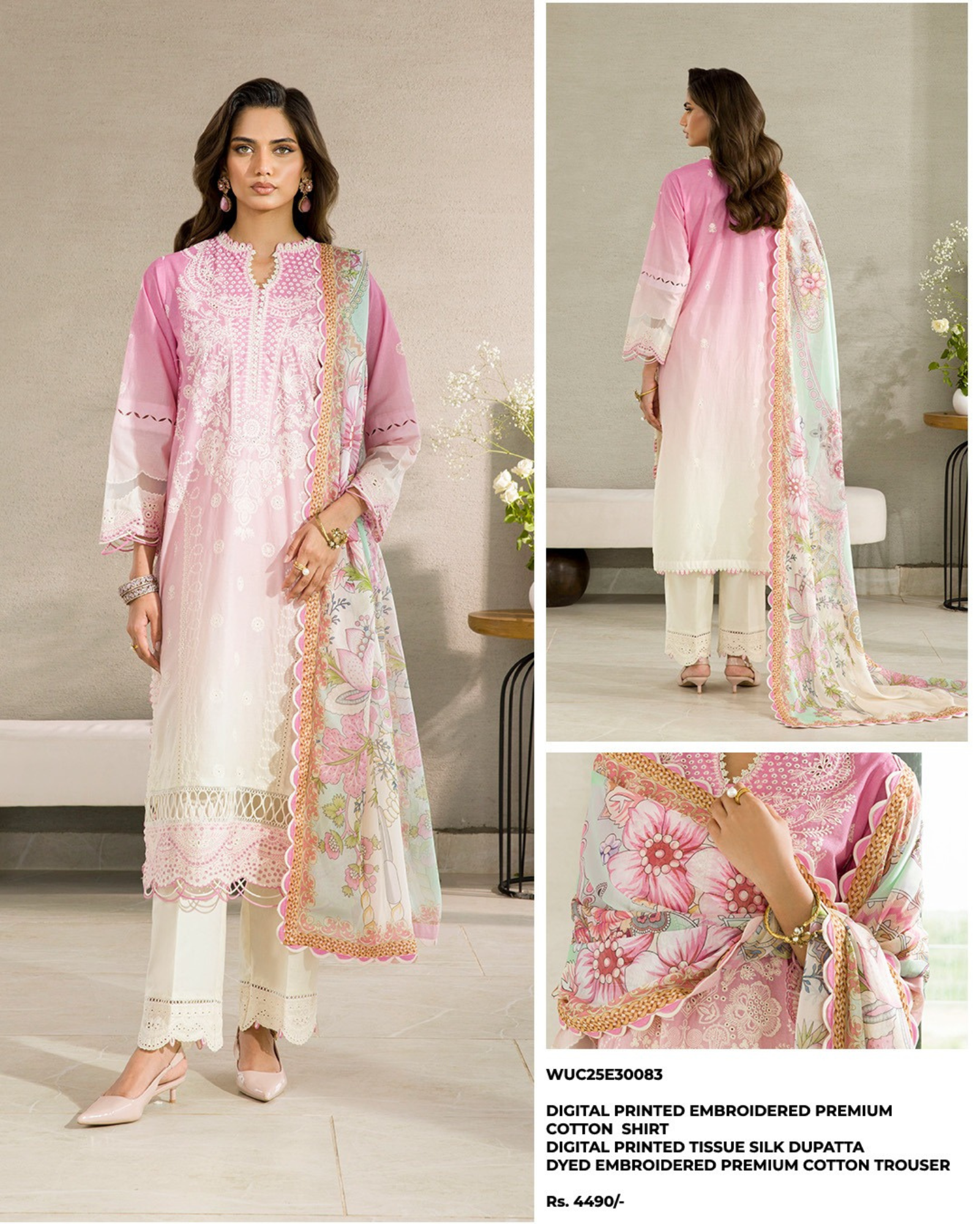 ZELLBURY CHIKANKARI EMB 3PC