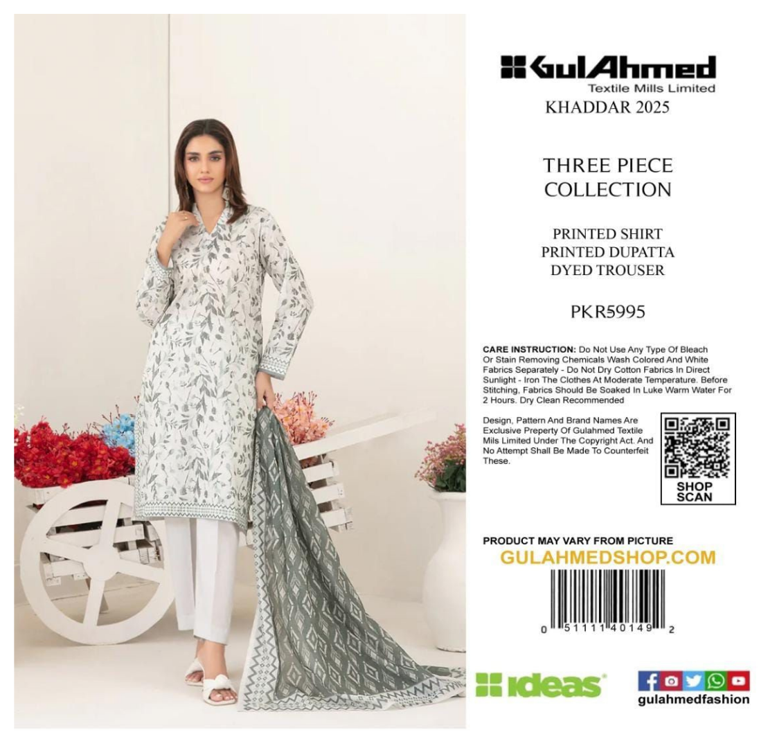 GUL AHMED PRINTED KHADDAR 3PC