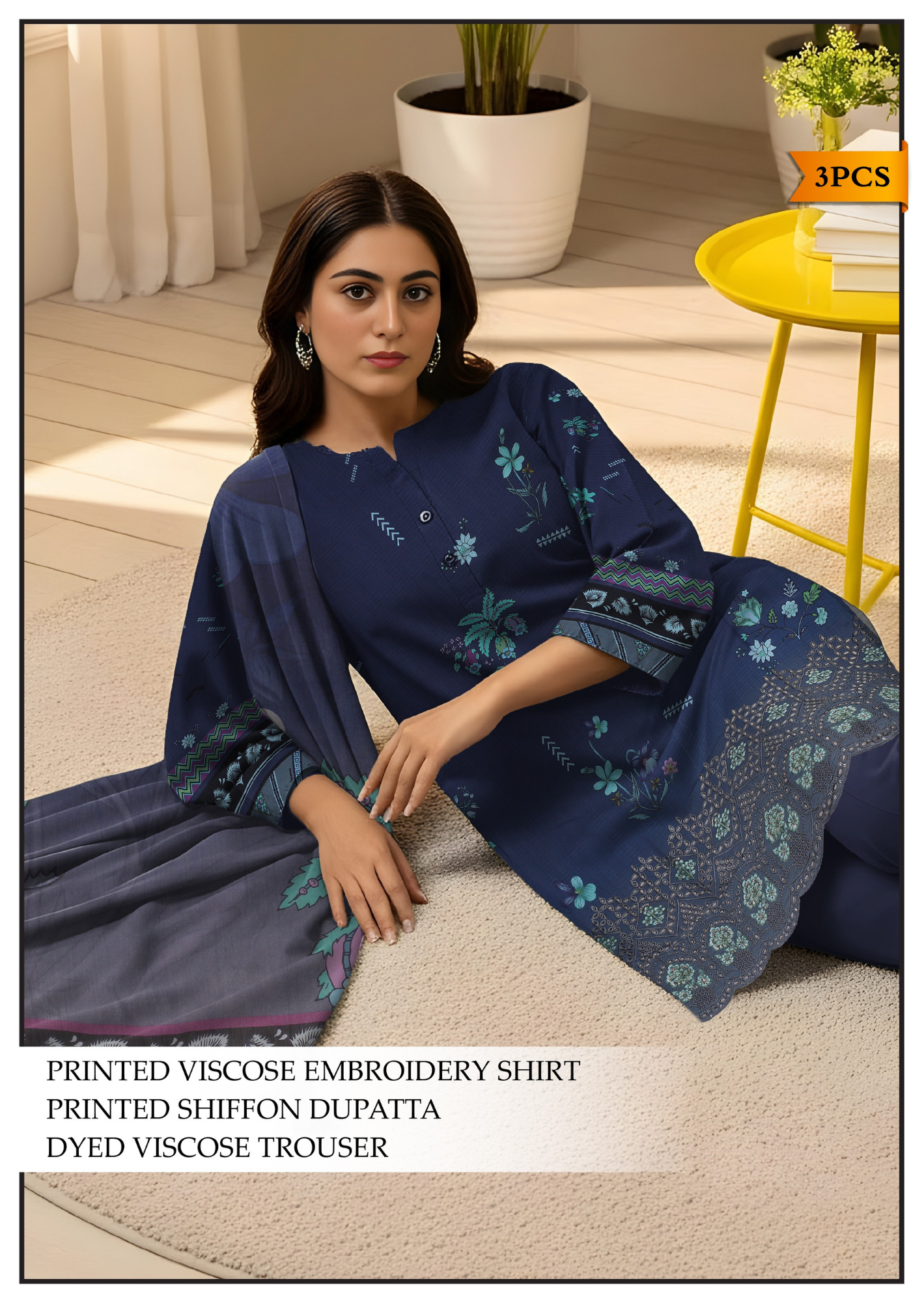 Bareeze Viscous Embroidery Print 3PC | A-2