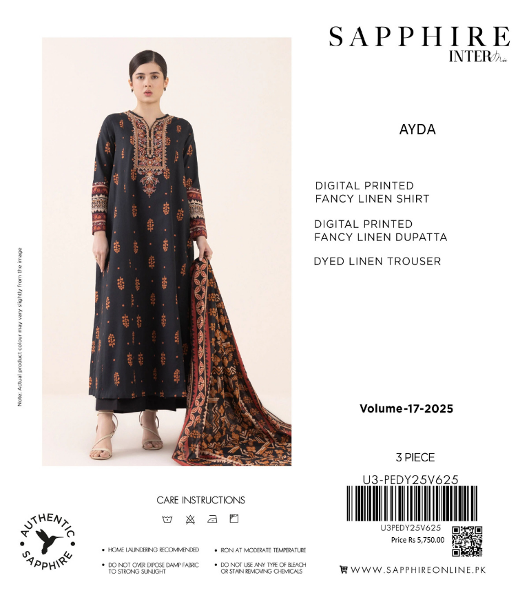 Sapphire Intermix Fancy Print Linen 3PC | Ayda