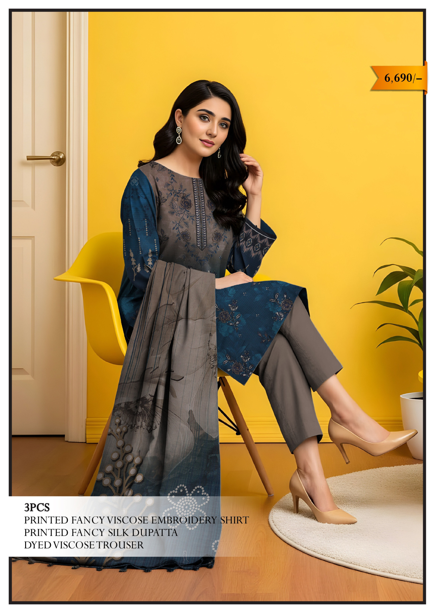 Nishaa Fancy Viscose Embroidery 3PC | A-3