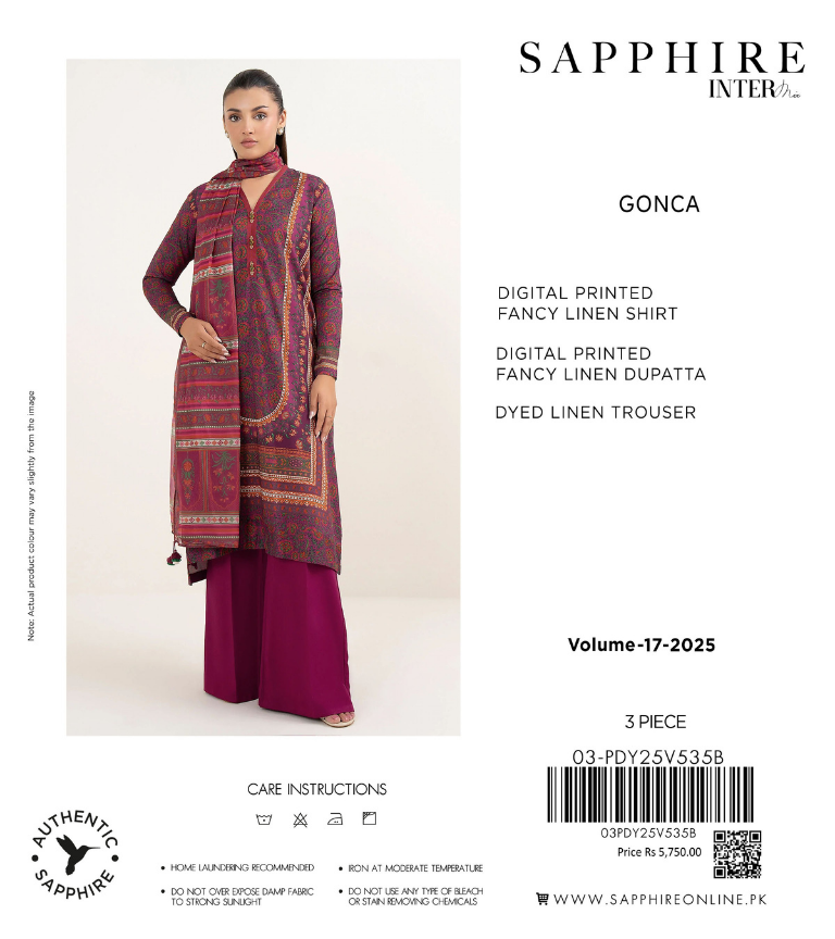 Sapphire Intermix Fancy Print Linen 3PC | Gonce
