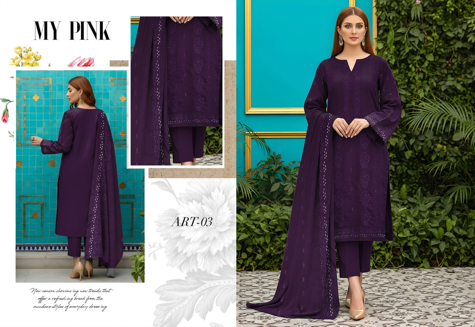 MUNARQ BY NISHA EMB PEACH 3PC