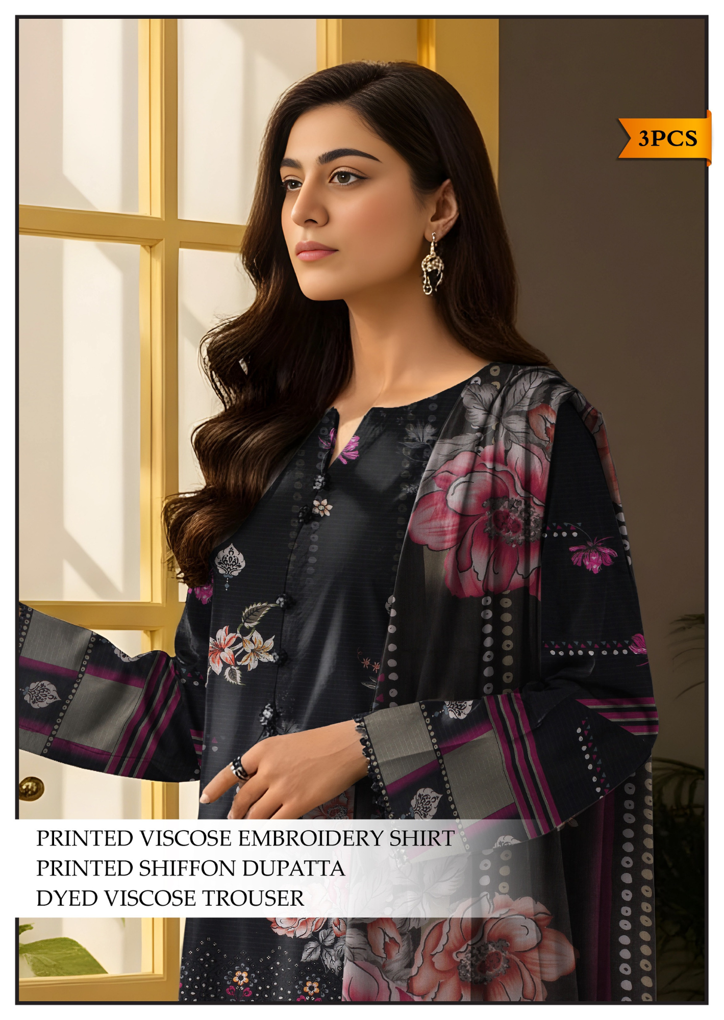 Bareeze Viscous Embroidery Print 3PC | A-4