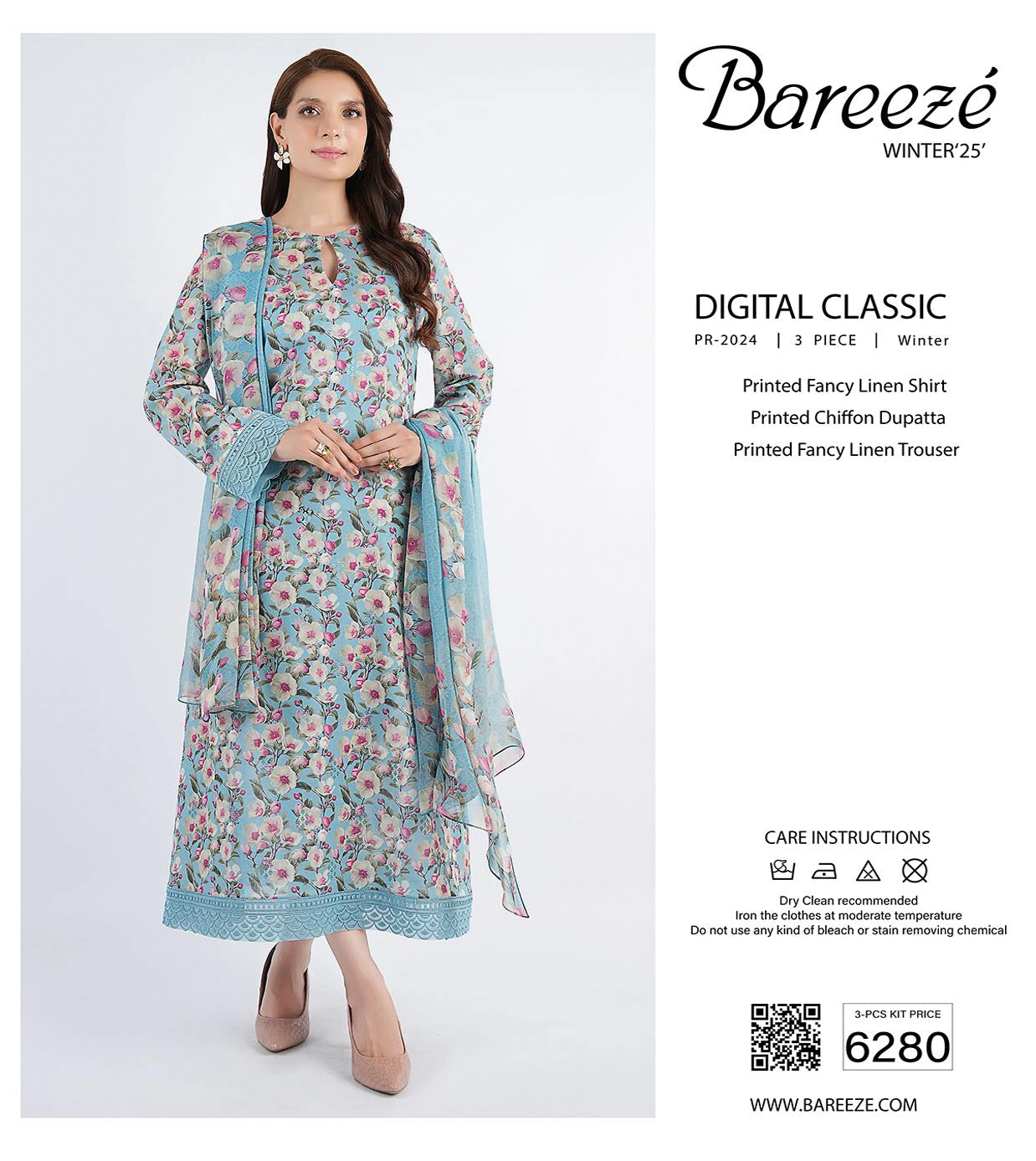 Bareeze Digital Print Linen 3PC D-2