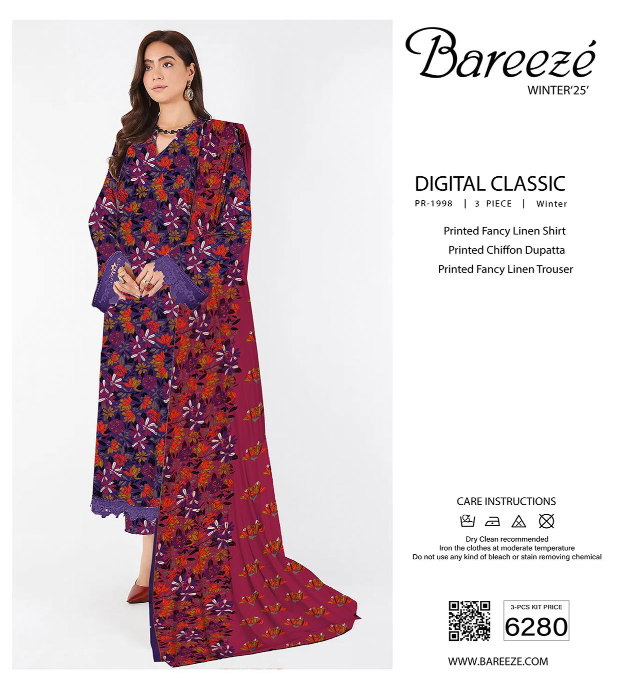 Bareeze Digital Print Linen 3PC D-6