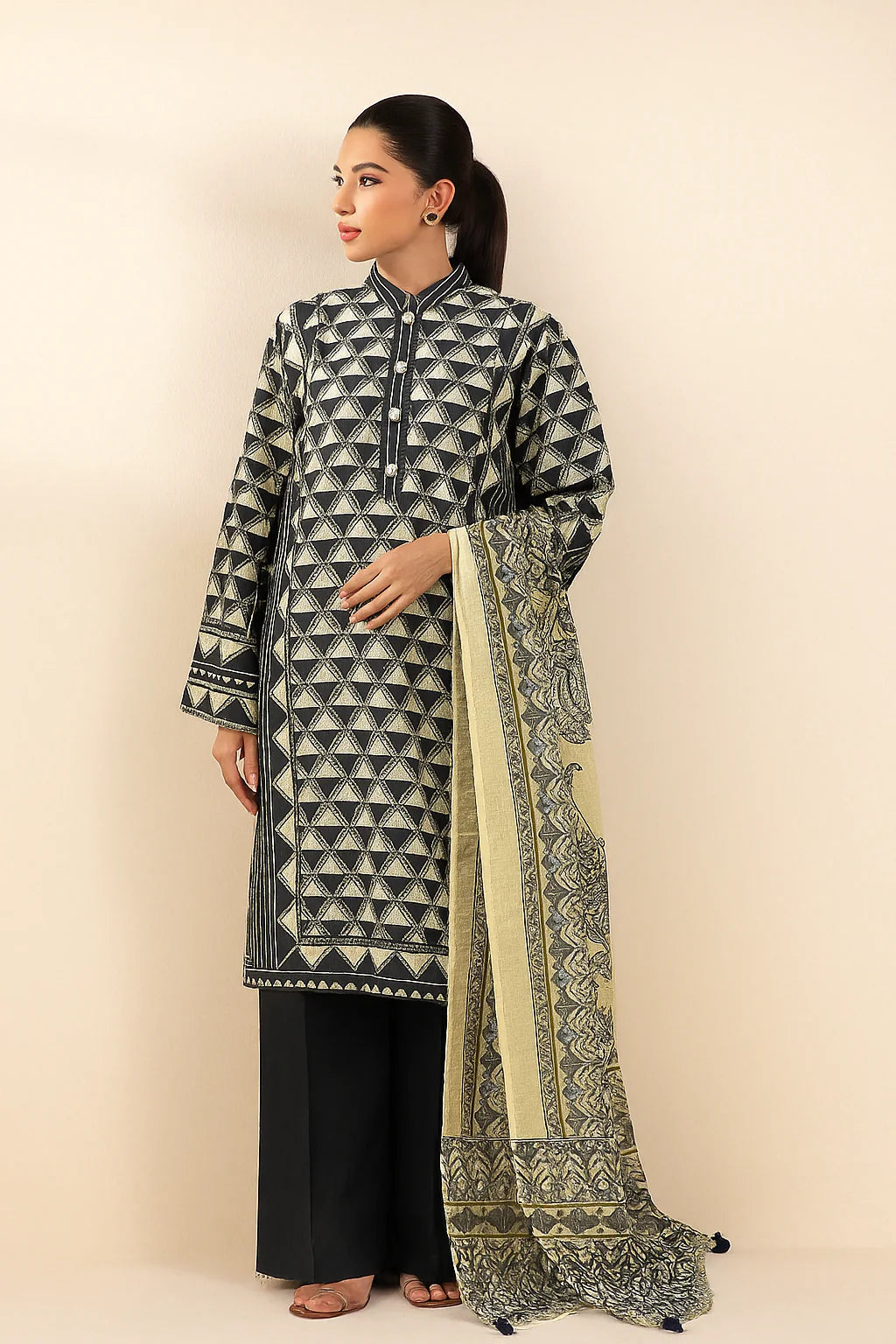 Sapphire Linen Print 3PC Gulnur