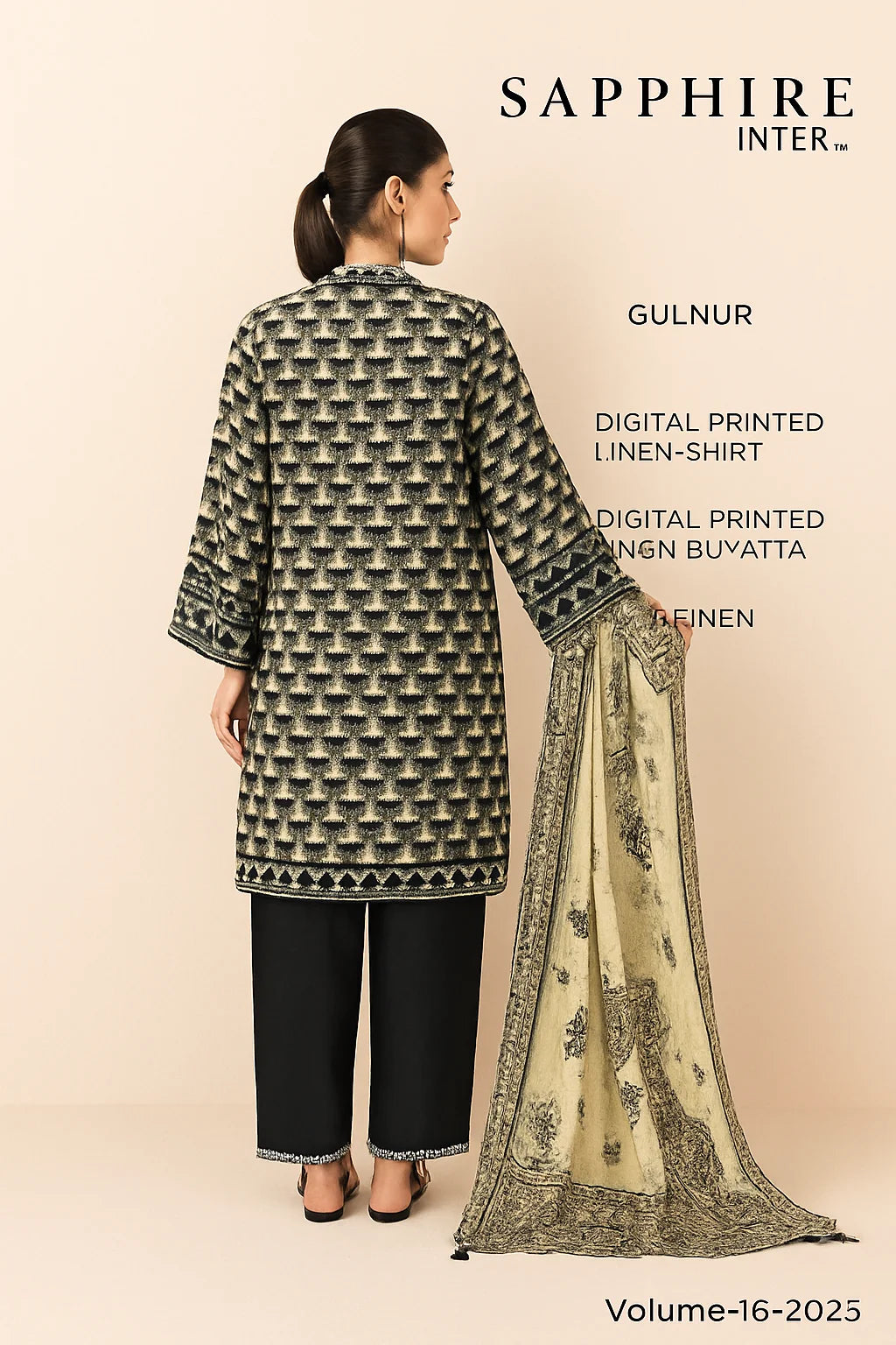 Sapphire Linen Print 3PC Gulnur