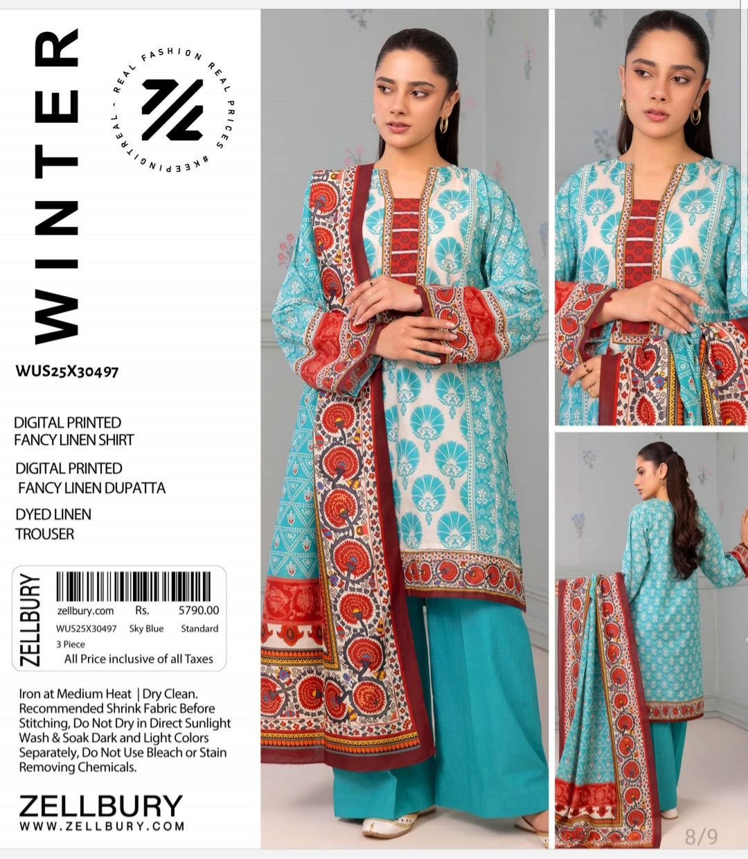 ZELLBURY DIGITAL PRINTED FANCY LINEN 3PC