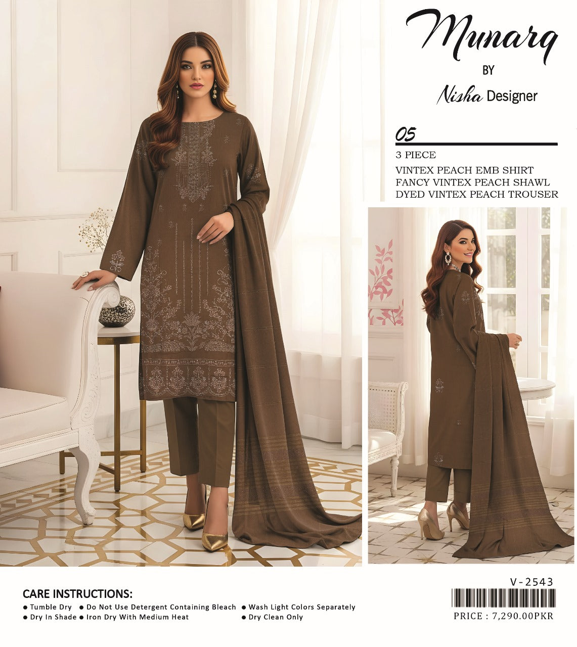 Munarq By Nisha Designer Vintex Peach EMB 3PC